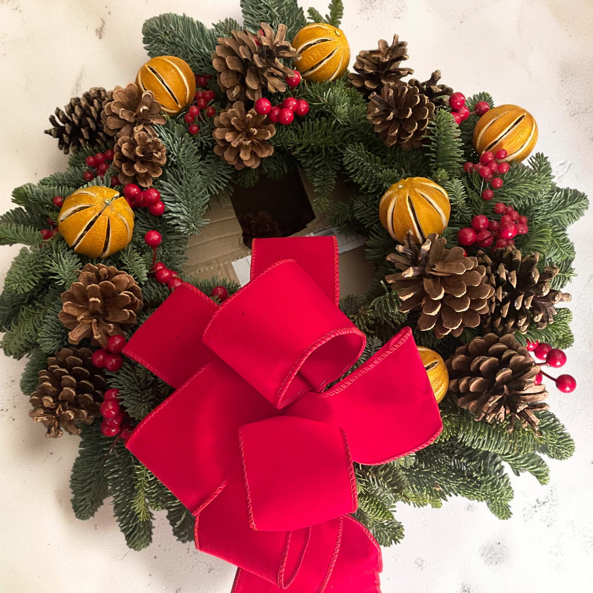 Red Bow 40cm Nordic Spruce Wreath